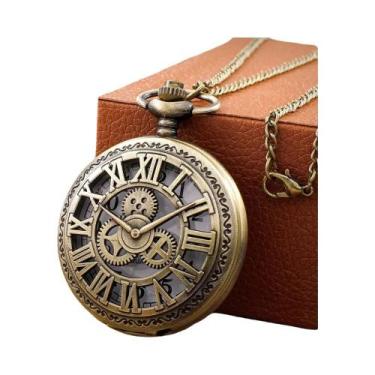 Imagem de Relógio De Bolso Vintage Steampunk Antigo Em Bronze Com Números Romano