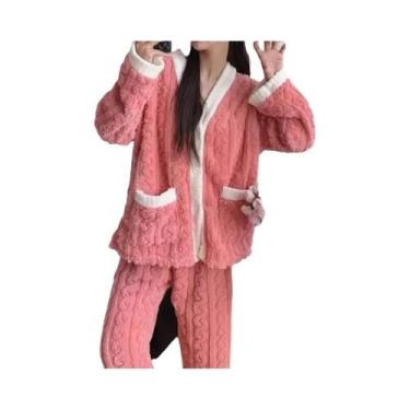 Imagem de Conjunto De Pijama Feminino De Veludo Grosso Acolchoado Para Outono In