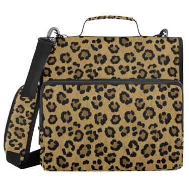 Imagem de SEHANY Fichário de zíper com estampa de leopardo com alça de ombro, capacidade para 500 folhas, vários bolsos, fichário com 3 anéis com zíper de 3 cm