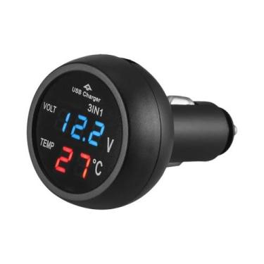 Imagem de Voltímetro Digital 12/24V Para Carro Com Display LED, Carregador USB E