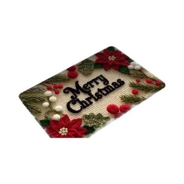 Imagem de Tapete De Porta De Natal Com Boneco De Gengibre E Papai Noel Vermelho,