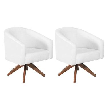 Imagem de Kit 02 Poltronas Decorativas Luiza Base Giratória De Madeira Suede - Amarena Móveis Branco