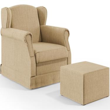 Imagem de Poltrona Com Balanço E Puff Elisa P02 Linho Bege Escuro