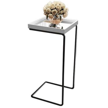 Imagem de Mesa Apoio Lateral Espelhada Para Sofá Pé Preto LarFlex Cor:branco