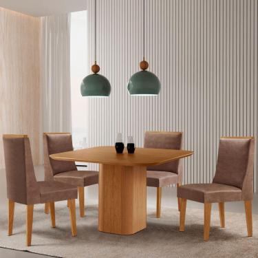 Imagem de Mesa De Jantar Eloise 90cm Tampo Mdf Com 4 Cadeiras Moderna Tork/naturale