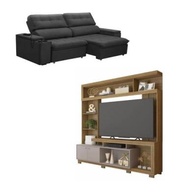 Imagem de Kit Sofá Ferguile Genebra 3 Lugares Retrátil com USB com Home TV 70 Fo