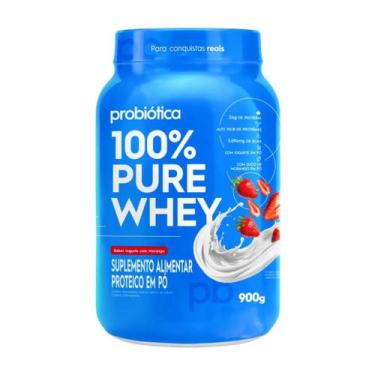 Imagem de Whey Protein 100 Pure 900g Pote Probiotica, Iogurte com morango