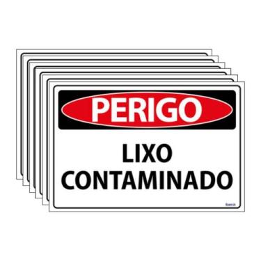 Imagem de Combo 6 Placas De Sinalização Perigo Lixo Contaminado 30x20 Ecom IA - 
