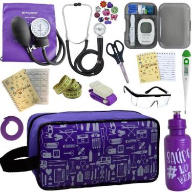 Imagem de Kit de Enfermagem Aparelho de  Pressao Estetoscopio Necessaire Estampa