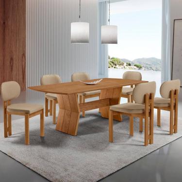 Imagem de Sala de Jantar Mesa Portugal 180cm Tampo Laminado Barril e 6 Cadeiras Nala Moderna Mobilia
