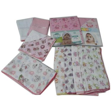 Imagem de Kit 10 Fralda 2 Toalha Capuz 1 Cueiro 1 Toalha Fralda Menina