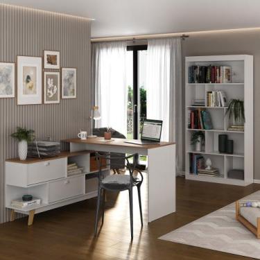 Imagem de Conjunto 2 Peças com Escrivaninha em L Retrô 136x120cm e Estante para 