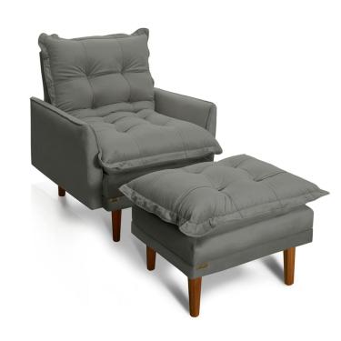 Imagem de Poltrona Reclinável com Puff Classic Veludo Cinza