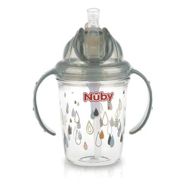 Imagem de Copo Com Alça E Canudo Antivazamento Infantil 240ml Nûby - Nuby, Cinza