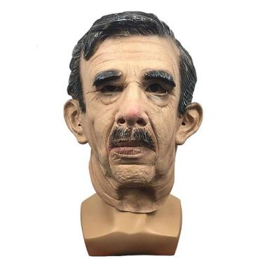 Imagem de Máscara de capacete masquerade cabelos pretos realistas para idosos - 