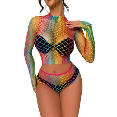 Imagem de Conjunto de lingerie SINROYEE Fishnet BabyDoll Bodysuit para mulheres