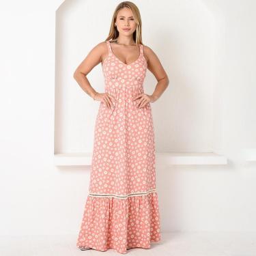 Imagem de Vestido Longo Alça Barra Guipir com Bojo BBonnie Sarah Floral Rosa-Feminino