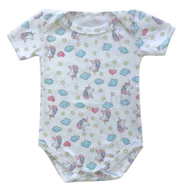 Imagem de Body para Bebês Manga Curta Branca Unicornio Tamanho 9-12 Meses - Basic +