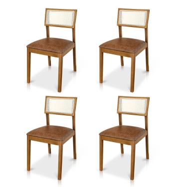 Imagem de Kit 04 Cadeiras de Jantar e Living Millie com Tela Natural Estofada Couríssimo - Desk Design