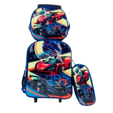 Imagem de Conjunto Mochila Rodinhas Lancheira Estojo Carrinhos Escolar