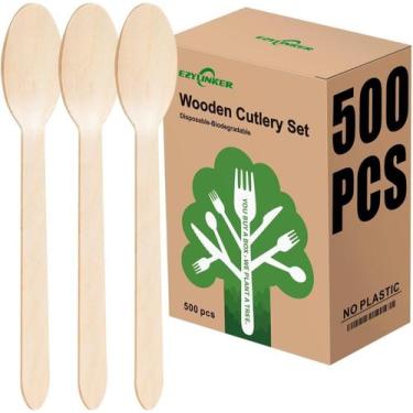 Imagem de Conjunto de talheres de madeira EZYLINKER 500 colheres de utensílios d