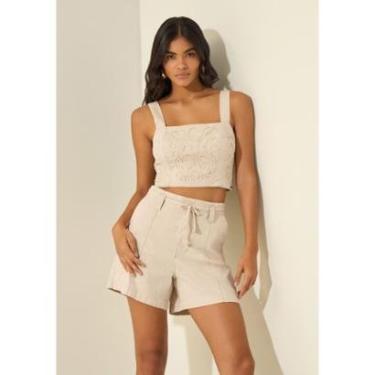 Imagem de Shorts Mom Com Cintura Alta E Cinto Em Sarja Com Linho-Feminino