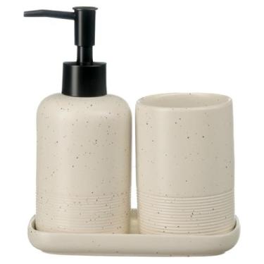 Imagem de Kit Banheiro Lavabo Porcelana Bandeja Dispenser Líquido Porta Escova D