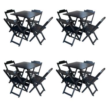 Imagem de Kit 4 Jogos De Mesa Com 4 Cadeiras De Madeira Dobravel 70X70 - Preto - Preto