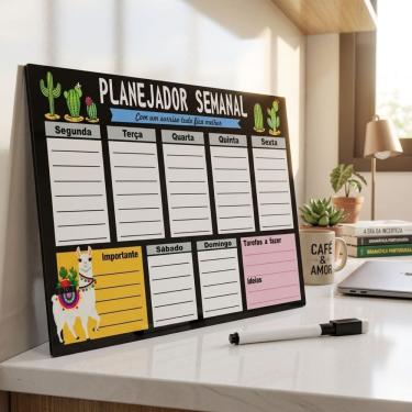 Imagem de Quadro Lousa Planner Semanal 20x26cm Metal com Caneta Apagável Organizador de Tarefas Semanal