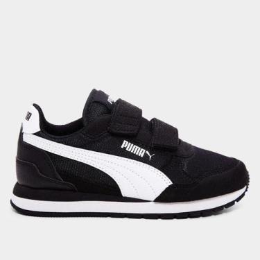 Imagem de Tênis Infantil Puma Runner V4 Mesh V, Preto, Branco, 33