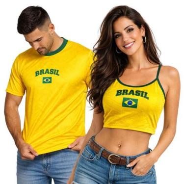 Imagem de Kit Camiseta Masculina do Brasil e Cropped Feminino do Brasil para Cas