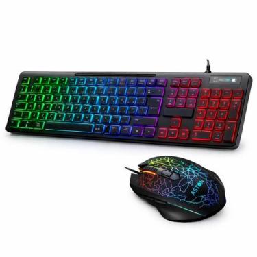 Imagem de Kit Teclado Semi Mecânico e Mouse Led 2400 DPI 6 Botões Gamer 2.4Ghz -