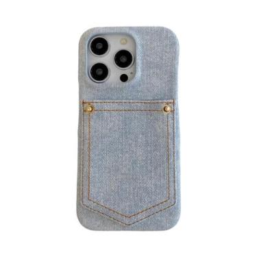 Imagem de Capa luxuosa de couro jeans para cartão para iPhone 15 14 13 12 11 Pro