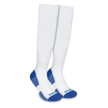 Imagem de Meião Futebol Cano Longo Hoahi Adulto 22774, Branco com azul, 39-43