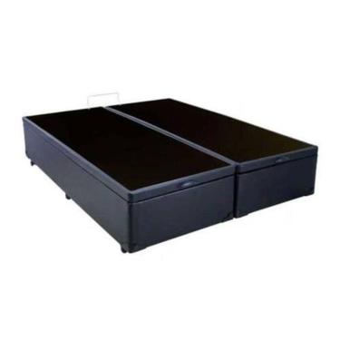 Imagem de Cama Box Baú Casal Em Sintetico Preto Bipartido Com Pistão A Gás - 138x188