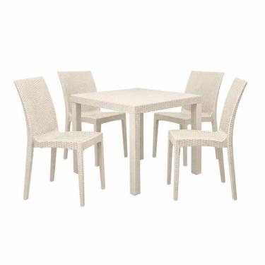Imagem de Kit com 4 Cadeiras e 1 Mesa Ibiza em Polipropileno com Tramas e Proteç