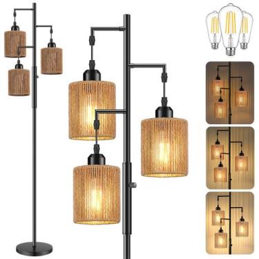 Imagem de Luminária de chão Hotsonic 183 cm em rattan, dimerizável, 3 lâmpadas