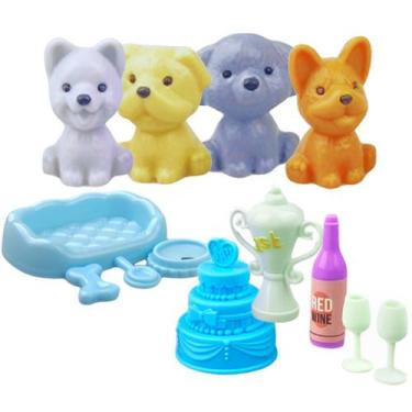 Imagem de Kit pet 4 Cachorrinhos com Banheira Com Acessórios casinha toy