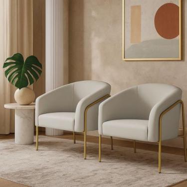 Imagem de Poltrona Sala Industrial Alta Dourado Kit 2 Stella Veludo Cinza D03 - 
