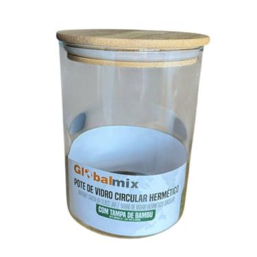 Imagem de Pote De Vidro Circular Com Tampa De Bambu 800 Ml