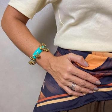 Imagem de Bracelete Esmaltado Balangandã Cristais Dourado Cor:Turquesa - Camila 