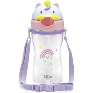 Imagem de Copo Infantil Tritan com Alça e Canudo 400ml Lillo 3+ Anos, Unicórnio