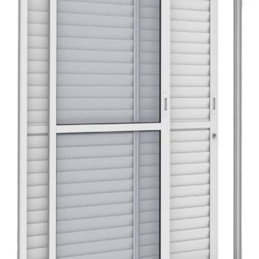 Imagem de Porta Balcão de Aluminio 210x150cm 3 Folhas com Travessa e Vidro Cinza