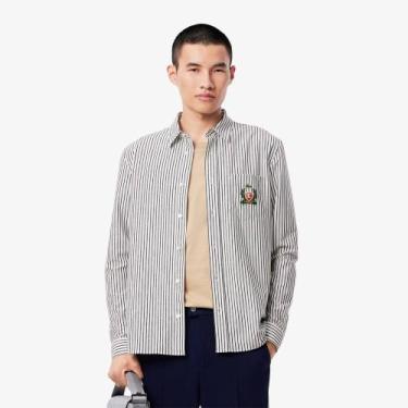 Imagem de Camisa Regular Fit Listrada em Algodão - LACOSTE, Cinza, Branco, 45