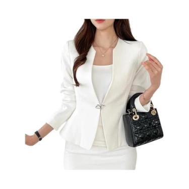 Imagem de Blazer Elegante Slim Fit Com Decote Em V Para Mulheres, Manga Longa, T
