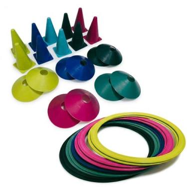 Imagem de Kit Funcional 10 Cones 18cm + 10 Pratos + 10 Argolas 41cm Treino Agili