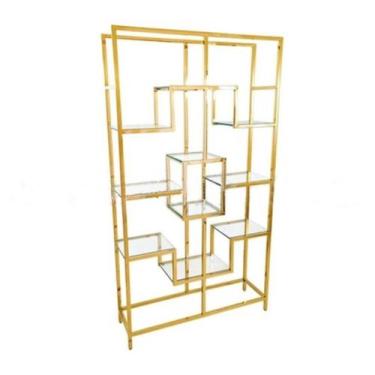 Imagem de Prateleira Metal Dourado c Vidros Alta Decoração Luxo - LUXdécor