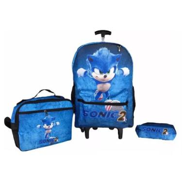 Imagem de Kit Mochila SONIC 2 Juvenil Infantil Rodinhas Escolar