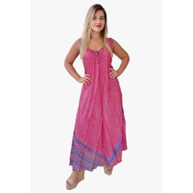 Imagem de Vestido Longo Indiano Regata Estampado Plus Size Toque de Seda-Cod.100