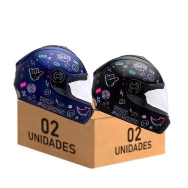 Imagem de Capacete Infantil Azul e Preto Fly Young Hg Live Kit 2 Unidades, Azul,